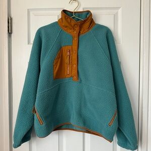 FP Movement by Free People Teal Fleece Pullover with Rust Trim
